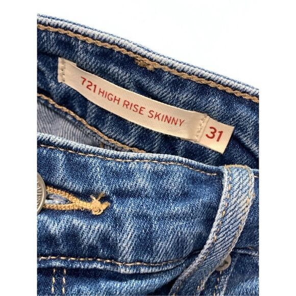 Levi's Women's 721 High Rise Skinny Distressed Cotton Jeans Blue Washed Size 31 - Picture 4 of 8